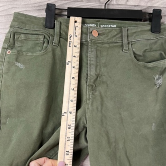 Old Navy Jeans Womens 10 Green Rockstar Slim Skinny Distressed Mid Rise Denim - Picture 9 of 12